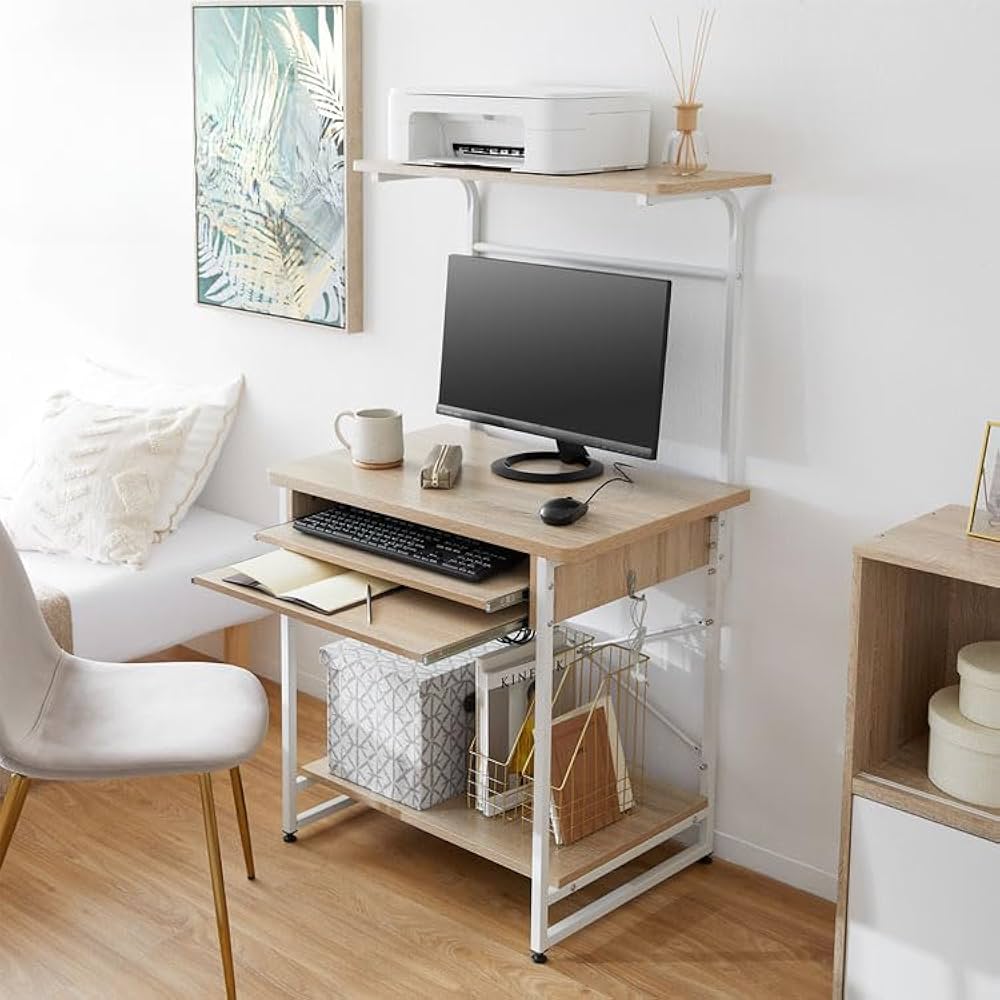 新品　机　作業台　デスク　ワーク　在宅　テレワーク　パソコン　プリンター Amazon | FuLe YunQiパソコンラックワークデスク作業台作業机